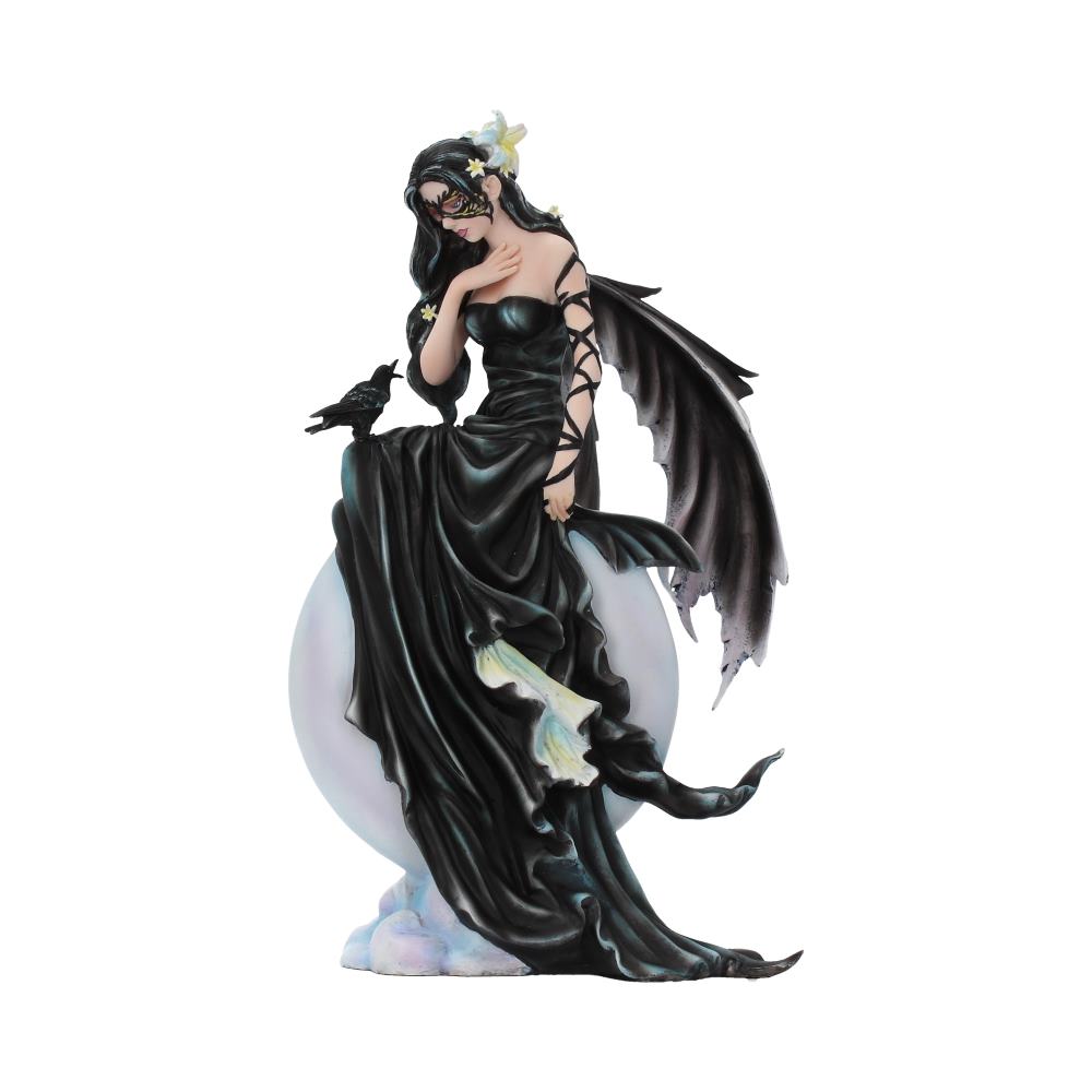 When the veil is thin and the night hangs heavy with secrets, she appears — the Dark Skies fairy, drawn from the bewitching artwork of fantasy artist Nene Thomas. Cloaked in twilight hues, this 28cm figurine embodies the sorrowful beauty of moonlit solitude.
Perched beside her is a raven — silent, watchful, wise — her eternal companion and familiar. Every fold of her gown, every feather of her dark-winged ally, is captured in exquisite detail, cast in fine resin and meticulously hand-painted to honour the