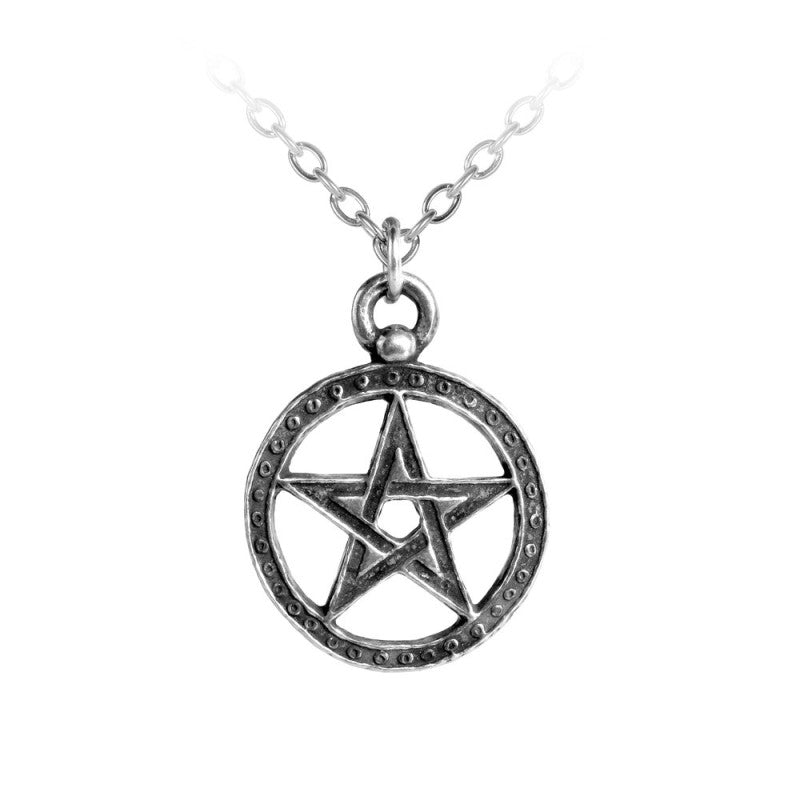 A simple but effective Mediaeval style pentagram, of a fashion that would be familiar to the great 13th Century mystic literary genius. A detailed symbol of protection with mediaeval origins. A small pewter pentagram set within a circle.