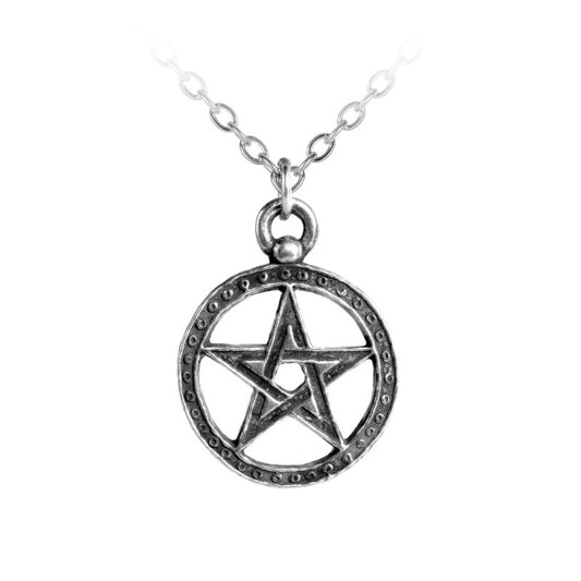 A simple but effective Mediaeval style pentagram, of a fashion that would be familiar to the great 13th Century mystic literary genius. A detailed symbol of protection with mediaeval origins. A small pewter pentagram set within a circle.