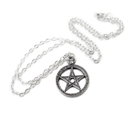 A simple but effective Mediaeval style pentagram, of a fashion that would be familiar to the great 13th Century mystic literary genius. A detailed symbol of protection with mediaeval origins. A small pewter pentagram set within a circle.