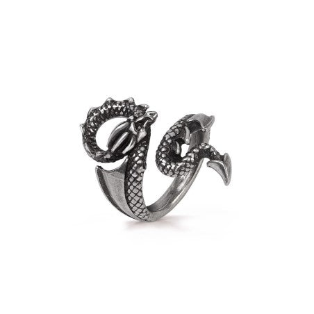 Like a whispering shoulder devil or a witches familiar, this tortuous personal miniature dragon coils itself around your finger.  This unique ring from Alchemy is an eye catching ring, paying homage to the mythical creature that is the dragon.