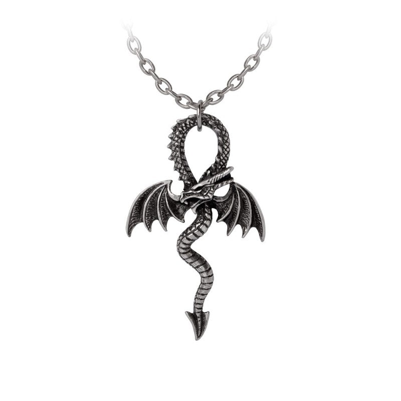 The timeless Egyptian ankh, a sacred emblem of everlasting life, intertwines with the fierce spirit of a medieval dragon. This enchanting pendant, where the dragon shapes the ankh, serves as a magical talisman that invites curiosity and whispers ancient secrets. A rare fusion of myth and mystery, perfect for those drawn to the arcane.
