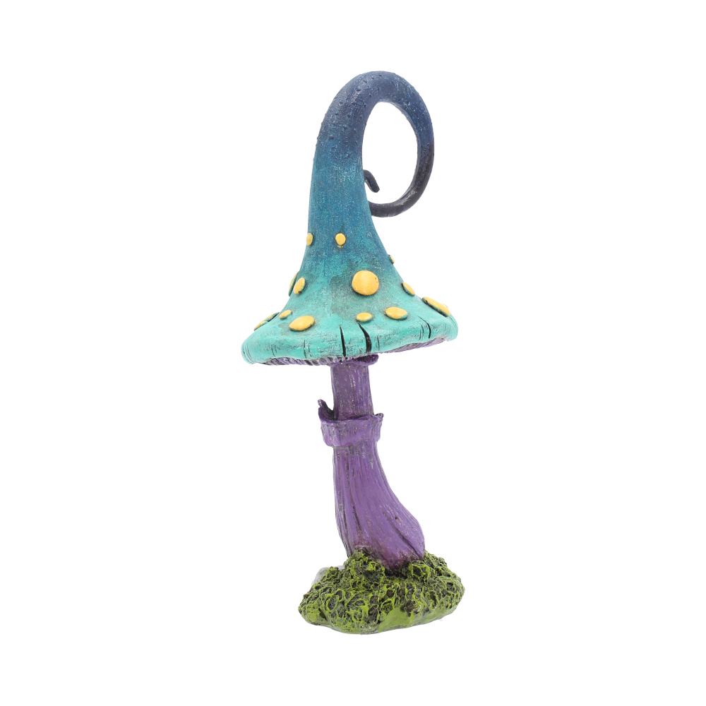 Colorful mushroom figurine with a purple stem on a white background