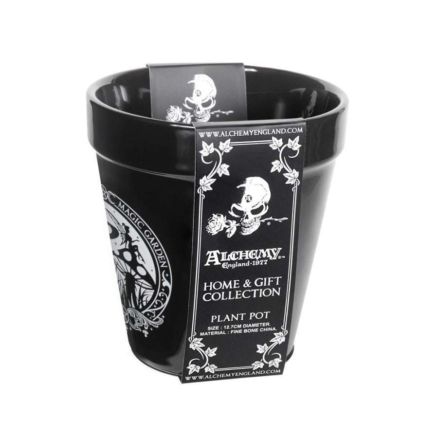A Vessel of Verdant Arcana – by Alchemy Gothic
Summon nature’s magic with this spellbinding ceramic plant pot by Alchemy Gothic. Featuring their captivating Magic Garden artwork—where fae spirits dance among toadstools and otherworldly flora—this pot is a sacred tool for the witch, the alchemist, or the dark apothecary.
Use it to cradle herbs, gothic blooms, or botanical spells. Whether displayed in your apothecary, sacred altar, or shadowed garden, this vessel will flourish with intention.
Crafted from d