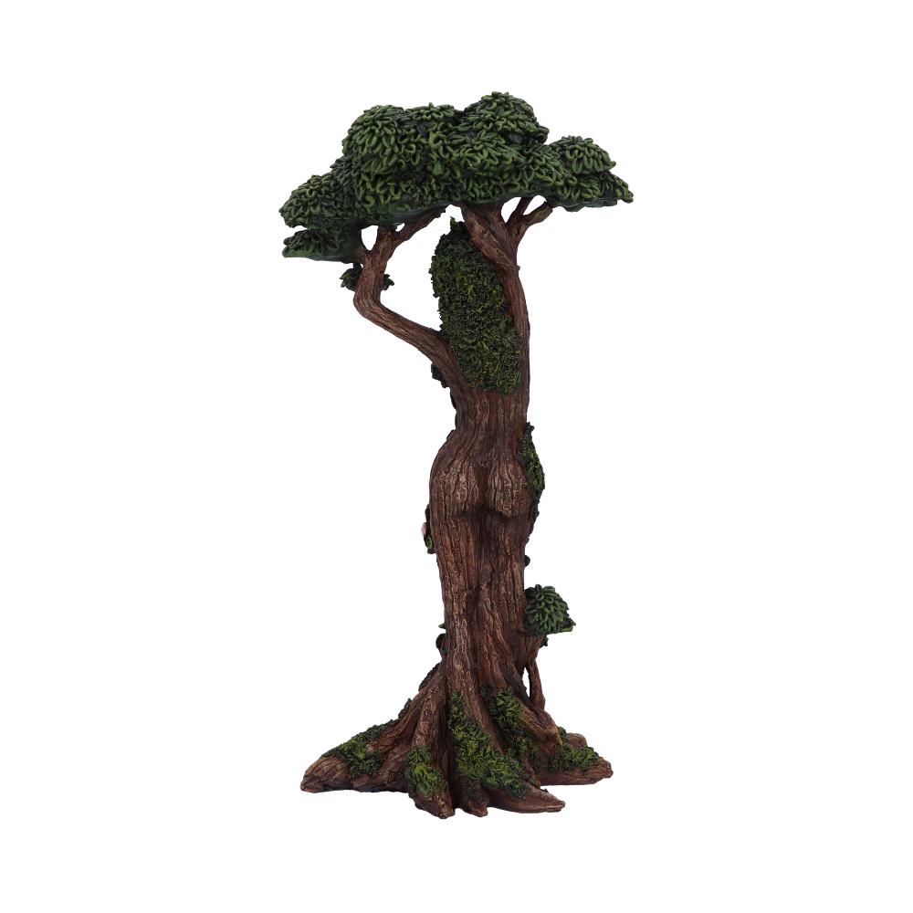 Decorative tree figurine with green leaves on a white background