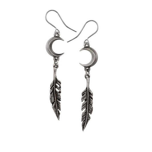 Stunning earrings to catch daydreams and nightmares! A pair of Dream Catcher inspired earrings with crescent moon and feather detail.
