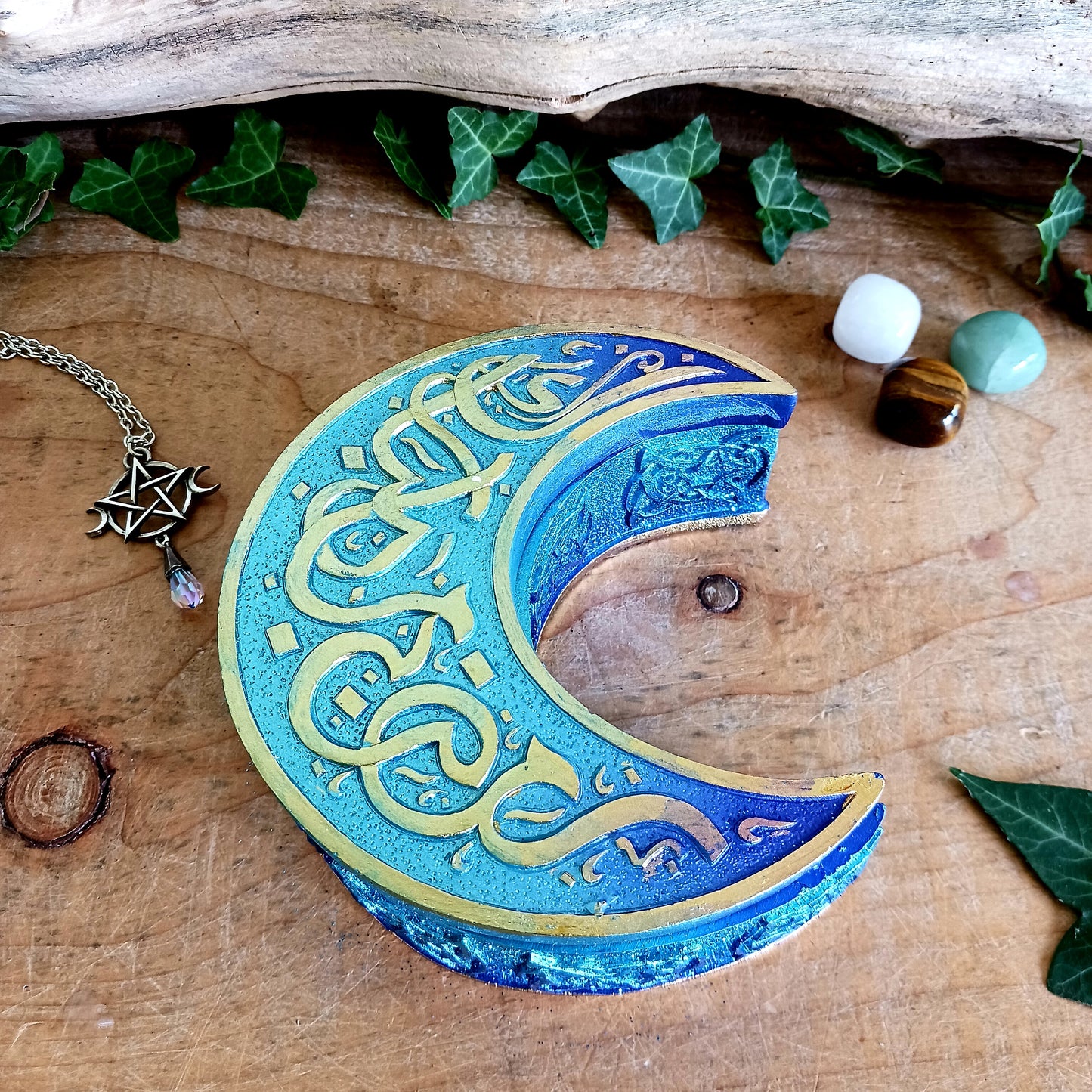 Blue Crescent Moon Trinket Box - Celtic Jewelry & Crystal Storage