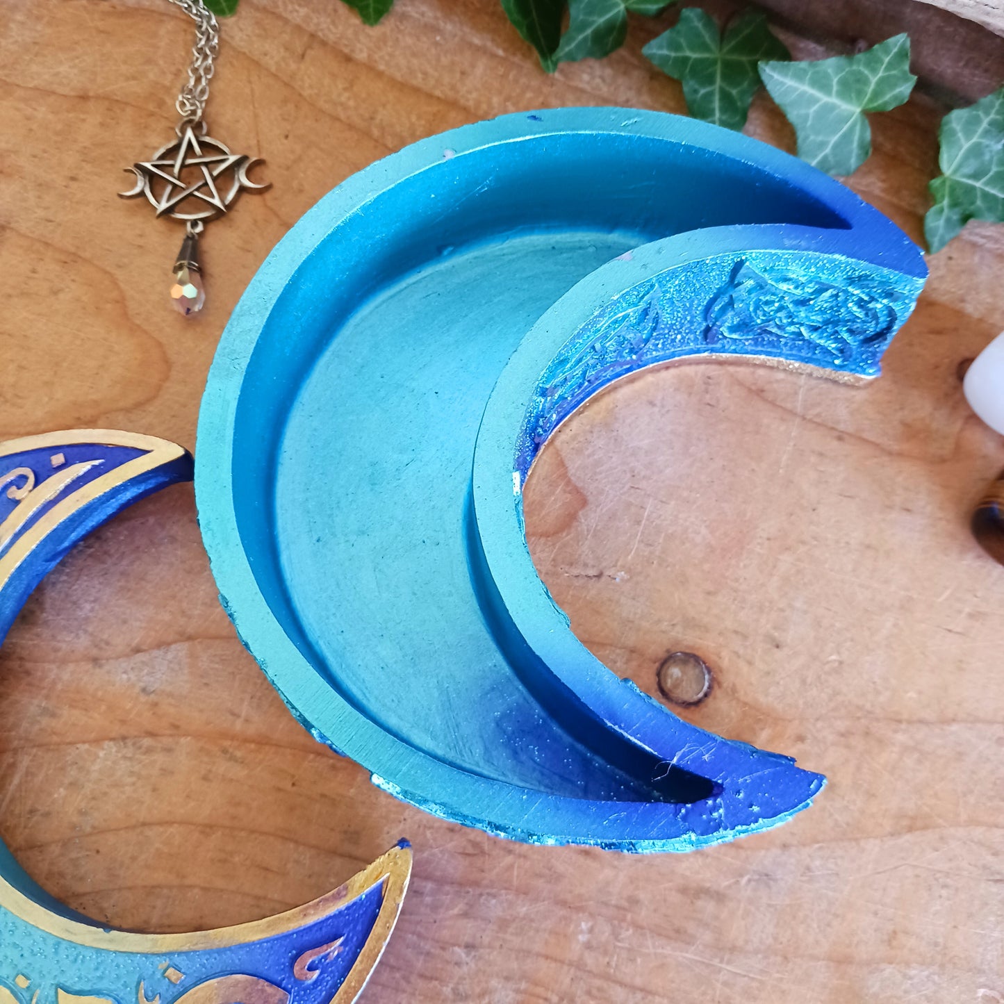Blue Crescent Moon Trinket Box - Celtic Jewelry & Crystal Storage