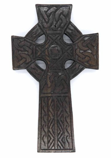 This detailed and lightweight wooden carved Celtic cross is a lovely little piece that has carvings featuring Celtic style knots and etchings.