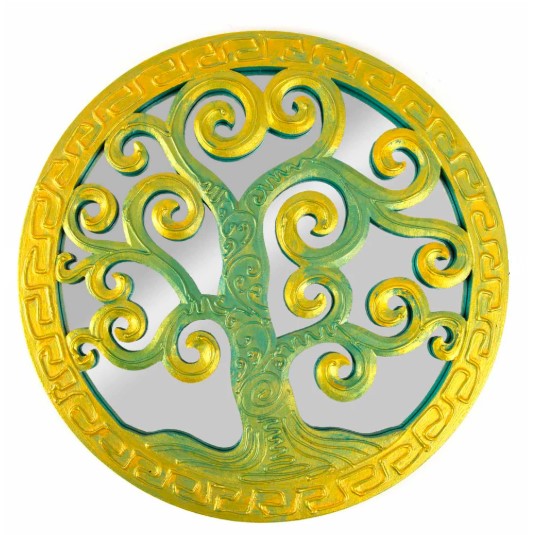This beautifully designed mirror adorns the trim and branches of the shimmering Tree of Life in turquoise and gold. The Tree of Life - ancient Celtic symbol of balance, harmony and rebirth. Powerful, sacred, wise beyond measure and a portal to the otherworld. Life giving, sanctuaries, symbols of rebirth. The Celts of ancient times believed that trees had several powers and were the source of all life.