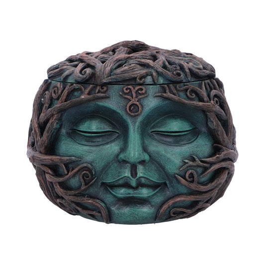 This exquisite Tree Spirit Treasure box is not only a storage solution for all your jewellery and trinkets, but it is also a magical work of art. The box adorns a peaceful Tree Spirit face, swathed in tree roots. It has been cast in the finest resin for a “stone” look and feel, and then expertly hand painted.