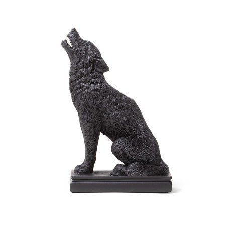 A dark and dramatic candle stick to bestow your dining table, boudoir or altar, this beautifully sculpted Wolf candle stick has been hand finished in the finest quality black resin.