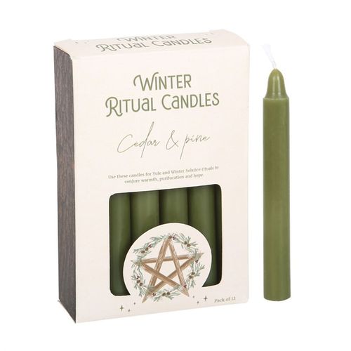 Immerse yourself in the ancient pagan holiday of Yule and Winter Solstice, where cherished traditions and rituals intertwine with the celebration of nature, rebirth, transformation, and the imminent arrival of a new season. Each pack of 12 Winter Ritual candles is infused with the enchanting scent of Cedar and Pine. As you light each candle, aromatic fragrance fills the air, creating a sensory experience that transports you to a realm of tranquility and reverence.