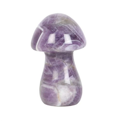 Harness the power of crystal healing with this Magical Crystal Mushroom crafted from polished amethyst. This popular stone promotes courage and strengthens relationships by radiating positive energy into your surroundings.