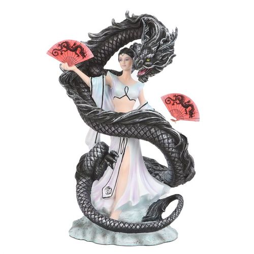 Crafted with meticulous attention to detail, this 'Dragon Dance' ornament captures the essence of a mystical bond between a girl and her dragon. Anne Stokes, celebrated for her imaginative and intricate fantasy artwork, brings her unique vision to life in this stunning piece. The black dragon swirls around the girl as she dances as a symbol of connection and protection. A perfect gift for fantasy enthusiasts, collectors, and anyone who appreciates the allure of magical realms.