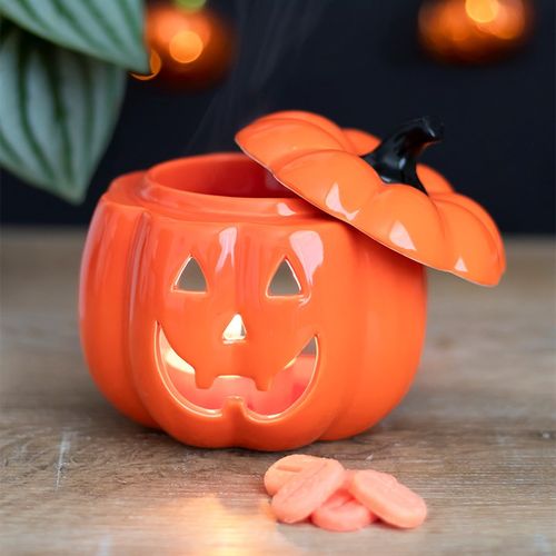 Smiling Ceramic Jack-O'-Lantern Oil Burner – Autumn Ritual Magic