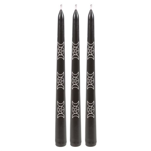 Triple Moon Black Taper Candle Set – Pack of 3 for Ritual & Décor