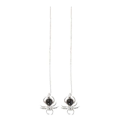 Add a little spooky to your style with these spider earrings crafted from stainless steel and featuring black obsidian details.