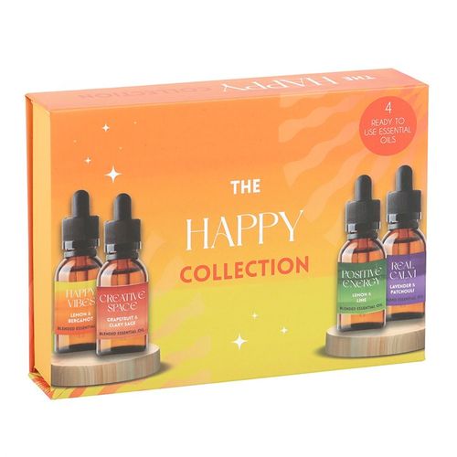 The scents you'll discover in this set are: Happy Vibes - Lemon & Bergamot, Creative Space - Grapefruit & Clary Sage, Positive Energy - Lemon & Lime, Real Calm - Lavender & Patchouli.