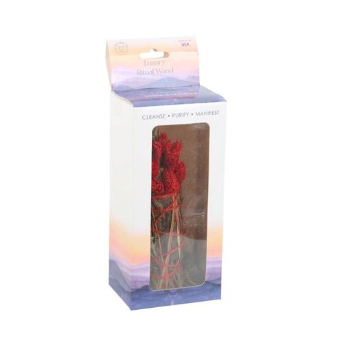 The act of ‘smudging’ is a traditional Native American practice used to cleanse and purify spaces using the smoke of burning sacred herbs. Sustainably sourced and made in the USA, this beautiful ritual wand features fragrant rosemary, yerba santa sage and dried red flowers thoughtfully handtied into a tight bundle for burning and display.