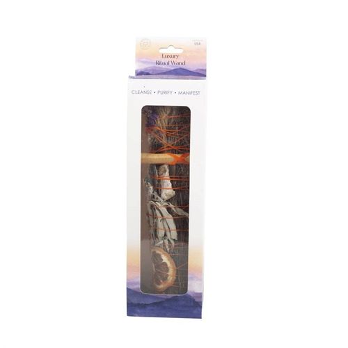 The act of ‘smudging’ is a traditional Native American practice used to cleanse and purify spaces using the smoke of burning sacred herbs. Sustainably sourced and made in the USA, this beautiful ritual wand features fragrant rosemary, lavender flowers, white sage, abalone shell pieces, palo santo, orange peel and a raw aventurine crystal thoughtfully handtied into a tight bundle for burning and display.