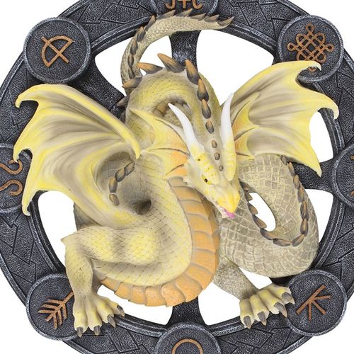 Anne Stokes Mabon Dragon Wall Plaque – Sabbats Collection
Transform your space with this spellbinding Anne Stokes wall plaque, featuring her iconic ‘Mabon’ dragon design. This 3D resin artwork showcases a stunning yellow-green dragon coiled around the Wheel of the Year, highlighting the sacred Autumn Equinox.
Part of the Dragons of the Sabbats series, this piece connects mythic dragon energy to the rich traditions of Wicca and Paganism. The detailed design is steeped in symbolism—Mabon, the second harvest