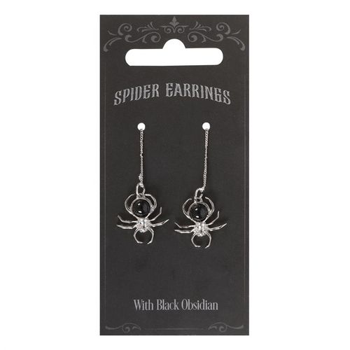 Add a little spooky to your style with these spider earrings crafted from stainless steel and featuring black obsidian details.