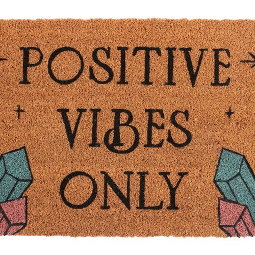 Step into a realm of enchantment with our Natural Positive Vibes Only Doormat, designed to invite uplifting energy and joyful spirits into your home. Adorned with the powerful phrase "Positive Vibes Only," this mystical mat is accented by shimmering magic crystals, believed to amplify love, happiness, and protection. Crafted for those who cherish a sacred space, it serves as a gentle guardian at your threshold, encouraging only the brightest energies to cross. Please note, the delicate design may fade under