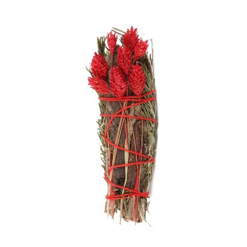 The act of ‘smudging’ is a traditional Native American practice used to cleanse and purify spaces using the smoke of burning sacred herbs. Sustainably sourced and made in the USA, this beautiful ritual wand features fragrant rosemary, yerba santa sage and dried red flowers thoughtfully handtied into a tight bundle for burning and display.