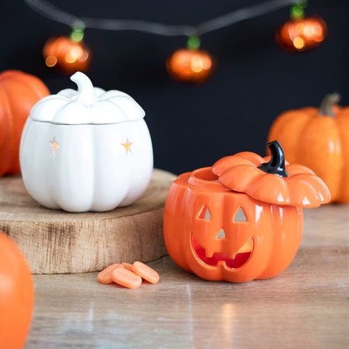 Smiling Ceramic Jack-O'-Lantern Oil Burner – Autumn Ritual Magic