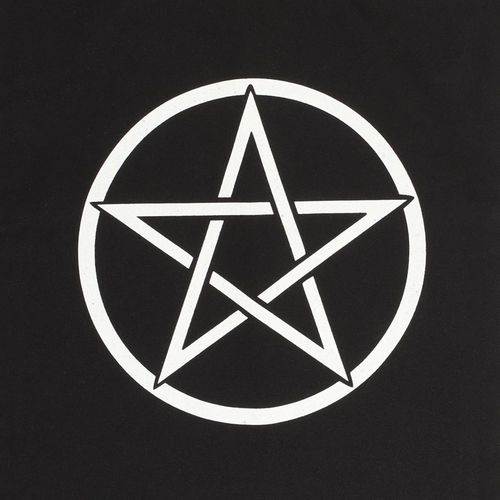 White pentagram symbol on a black background