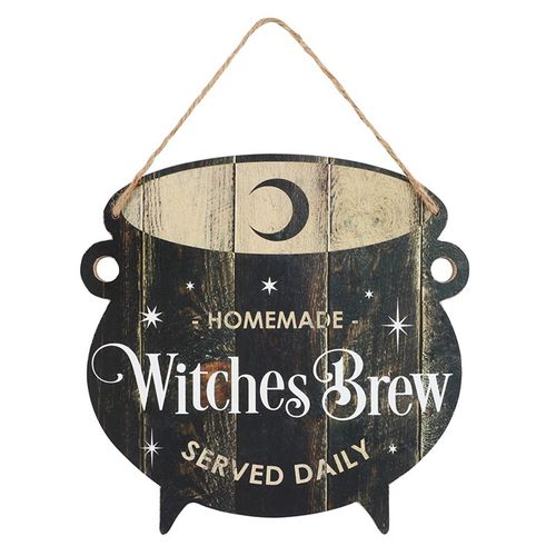 This 'Witches Brew' hanging cauldron-shaped sign makes a great Halloween decoration or perhaps an everyday accessory for a kitchen where the cook has a great sense of humour! Product Dimensions: H25cm x W25cm x D0.7cm Packaged Dimensions: H25cm x W25cm x D0.7cm
