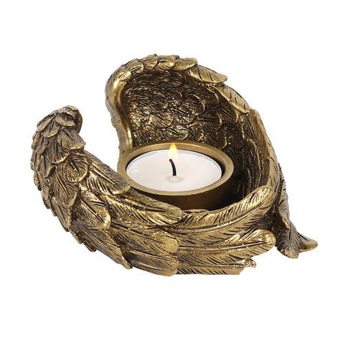 A beautiful angel wing candle holder for tealights or small votives. Features a stunning antique gold finish that's elegant and eye-catching. Product Dimensions: H5cm x W11cm x D12cm Packaged Dimensions: H12cm x W11.5cm x D6cm