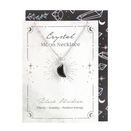Send a little crystal magic someone's way with this greeting card featuring a black obsidian crystal moon necklace to enhance feelings of clarity, stability and positive energy.