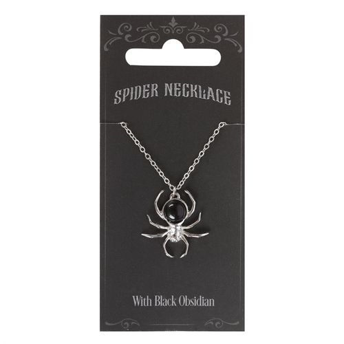 Add a little spooky to your style with this spider necklace crafted from stainless steel and featuring black obsidian details. Appearing as if dangling from a thin thread of web, this necklace is equal parts elegant and eerie.