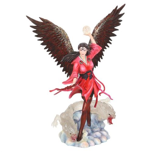 Inspired by Anne Stokes’ ‘Elemental Magic’ series, this exquisite collectible figurine brings the Air Elemental Sorceress to life with beautifully detailed painting that conveys her dynamic spirit. Crafted from resin with intricate sculpting, the raven-haired sorceress wears a flowing red samurai kimono and raises a translucent orb overhead. At her feet, a clear air dragon soars as they both ride a cloud into the fray. This piece is an officially licensed creation from Anne Stokes, perfect for those drawn t