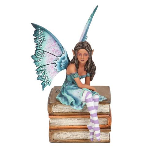 Inspired by Amy Brown’s enchanting ‘Book Fairy’ watercolor series, this finely crafted resin figurine brings the magic of her art to life. Painted with delicate hues of purple and teal, the fairy perches gracefully on a tiny pile of books, embodying the charm and mystery of otherworldly realms. A must-have for those who cherish mystical creatures, this officially licensed Amy Brown collectible invites a touch of fantasy into your sacred space.