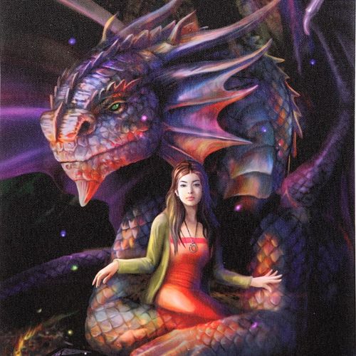 Immerse yourself in the mystical realm with this 19x25cm canvas wall plaque showcasing the enchanting Spirit Dragon artwork by renowned fantasy artist Anne Stokes. This high-quality, full-colour print captures a serene woman and her ethereal spirit guide nestled within a glowing magic circle, symbolizing protection and ancient wisdom. Perfect for adding a touch of otherworldly charm to your sacred space, this plaque invites the presence of powerful energies and deep connection to the spirit world. Let the S