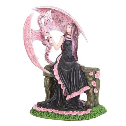 This exquisite dragon figurine, crafted with enchanting detail, embodies the magical connection between a maiden and her dragon. Renowned fantasy artist Anne Stokes weaves her spellbinding creativity into this captivating piece. The pink dragon, with its majestic wings, symbolizes guardianship and deep companionship. Ideal for those who cherish fantasy worlds, collectors, and seekers of mystical charm.