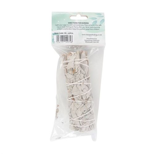 Packaged sage sticks with a white background