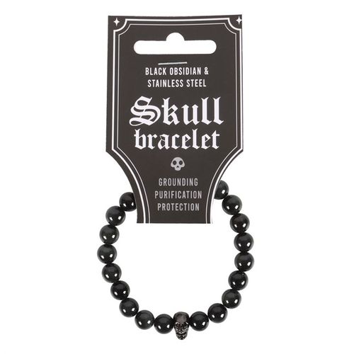 Experience the unique combination of mystique and style with this Black Obsidian Bead Bracelet, featuring an eye-catching black stainless steel skull charm. Designed with an elasticated band, this bracelet ensures a comfortable and flexible fit for any wrist.