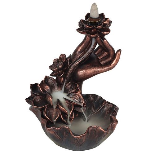 Decorative copper incense burner with floral design on a white background