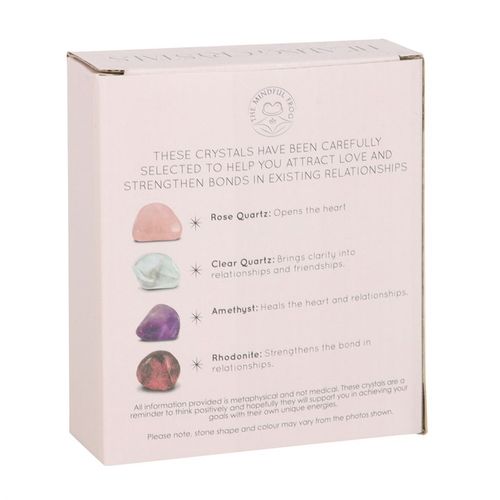 This stunning set of healing crystals comes with four crystal tumblestones to promote self-confidence, grow friendships and attract love. Includes a crescent moon trinket dish, matching information card and a printed drawstring, making this a meaningful gift for those in need of some extra care.