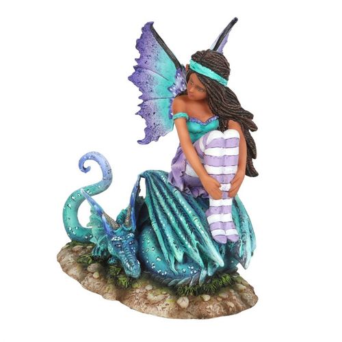 Inspired by Amy Brown’s enchanting ‘Dragon Perch’ watercolor, this finely crafted fairy figurine brings the magic to life with delicate painted details that mirror the original art. Sculpted from resin with intricate care, the purple and teal fairy perches gracefully on her dragon companion, making it an ideal treasure for those drawn to mystical creatures and otherworldly realms. An authentic Amy Brown licensed collectible that adds a touch of fantasy to any space.