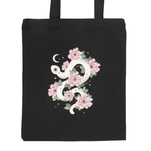 Keep your essentials in tow with this dark and elegant tote bag. Featuring a stunning floral snake graphic, it's a perfect blend of witchy and boho.