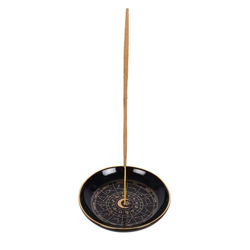 Black Astrology Wheel Incense Dish – Gold Detail for Sticks & Cones Burner