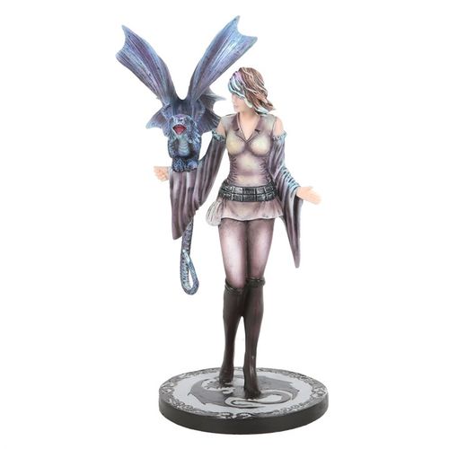 Statue of a woman with a dragon on her back against a white background