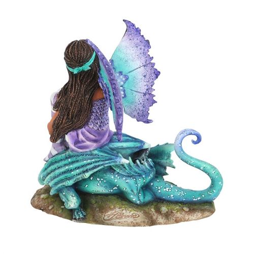 Inspired by Amy Brown’s enchanting ‘Dragon Perch’ watercolor, this finely crafted fairy figurine brings the magic to life with delicate painted details that mirror the original art. Sculpted from resin with intricate care, the purple and teal fairy perches gracefully on her dragon companion, making it an ideal treasure for those drawn to mystical creatures and otherworldly realms. An authentic Amy Brown licensed collectible that adds a touch of fantasy to any space.