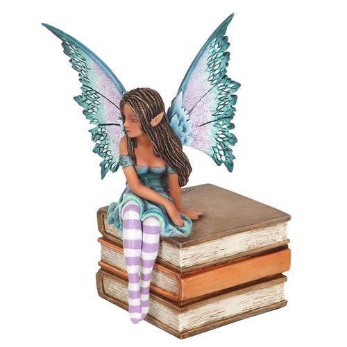 Inspired by Amy Brown’s enchanting ‘Book Fairy’ watercolor series, this finely crafted resin figurine brings the magic of her art to life. Painted with delicate hues of purple and teal, the fairy perches gracefully on a tiny pile of books, embodying the charm and mystery of otherworldly realms. A must-have for those who cherish mystical creatures, this officially licensed Amy Brown collectible invites a touch of fantasy into your sacred space.