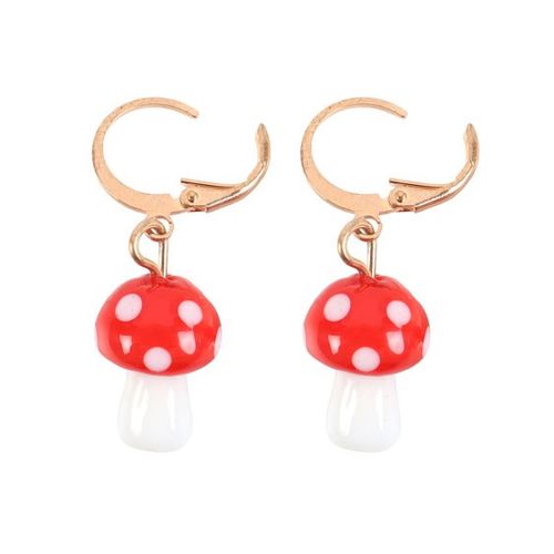 Add a touch of whimsical charm to your jewellery collection with these toadstool mushroom dangle earrings. These delightful earrings feature intricately designed toadstool mushrooms that hang gracefully from a pair of small gold hoop earrings, and comes with a matching informational tag.